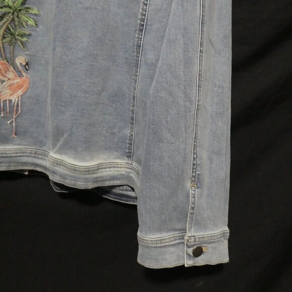 CHICO'S | size 3 | Button-Up Front Blue Denim Jacket | Flamingo Front and Back - Picture 16 of 16